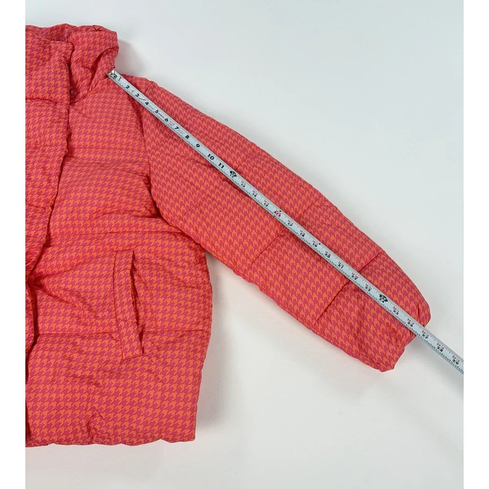 Isaac Mizrahi Live Puffer Jacket Women's Medium Pink Orange Houndstooth Coat